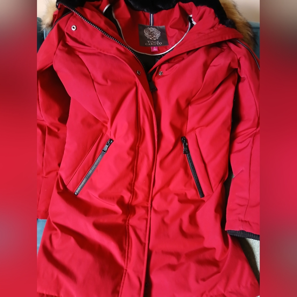 Vince Camuto red women's parka size small petite with hood